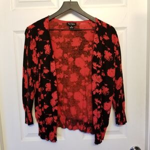 Nue Options Black Cardigan with Red Floral Design